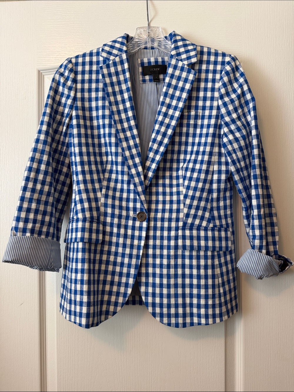 J. Crew Blue and White Gingham Blazer